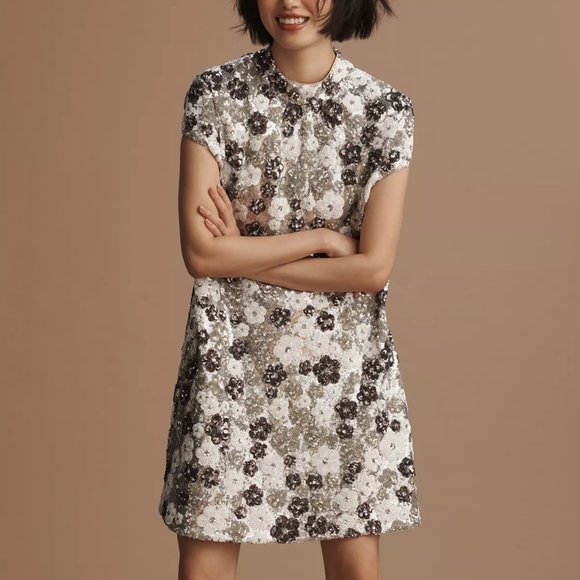 HTF By Anthropologie Mock-Neck Sequin Mini Dress - Picture 1 of 6